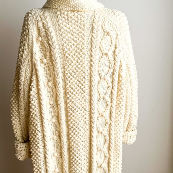 Vintage Ivory Maxi Chunky Cable Knit Sweater Coat XL - Picture 6 of 7